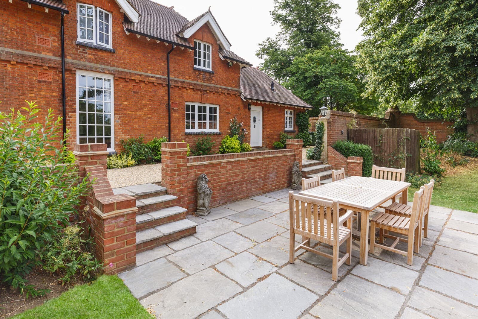 traditional garden terrace and brick wall