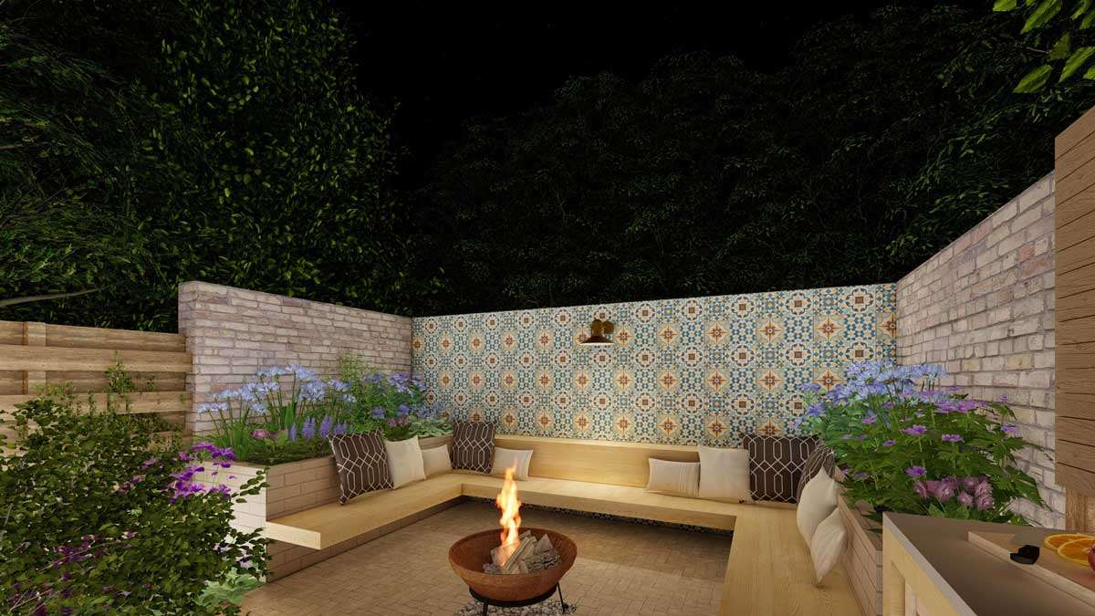 Night view that demonstrates the effect and changing feel lighting will bring to your garden.